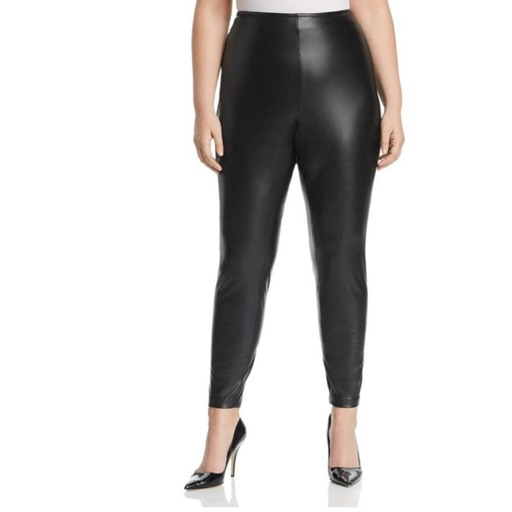 Vince Camuto Women's Stretch Faux Leather Skinny Black Pants Leggings Size 1X